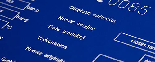 Industrial engraving on anodized aluminum identification plate with CE marking
